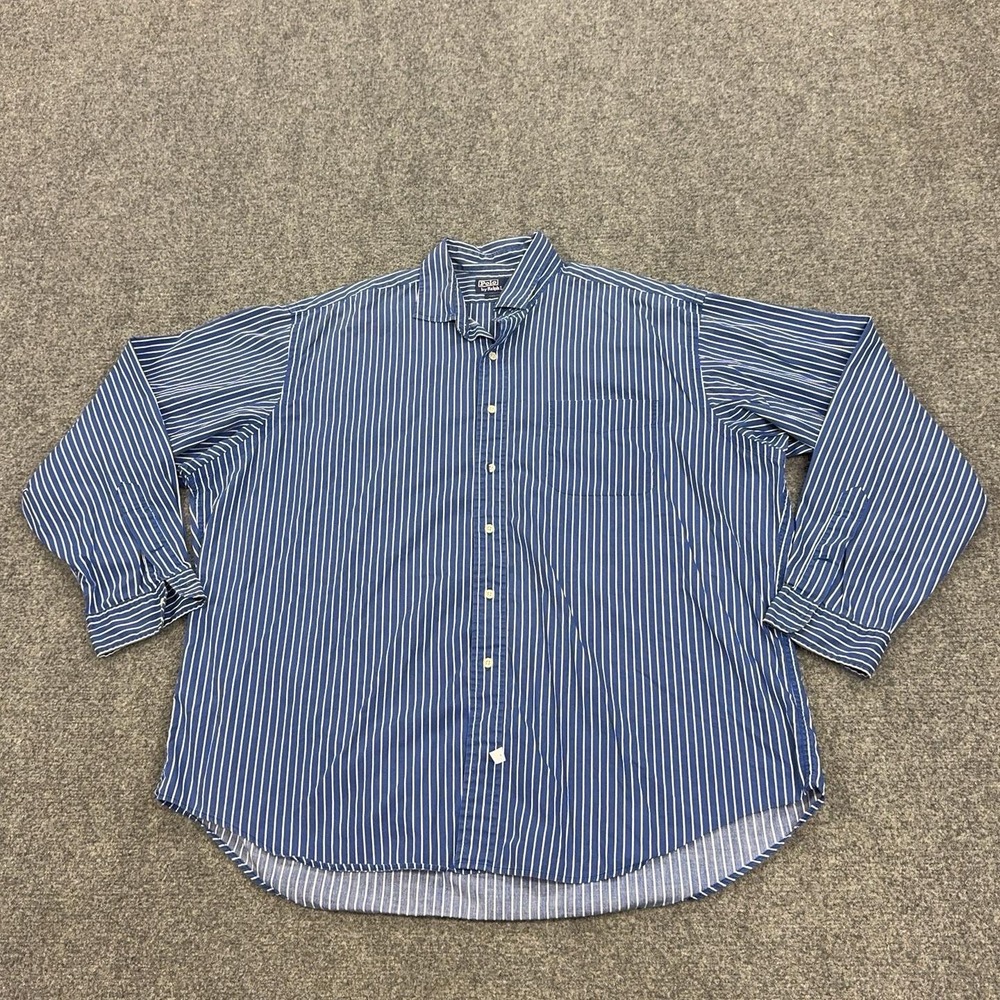 Vintage Polo Ralph Lauren Shirt Mens Big 4XL Blue Stripe Long Sleeve Button Up
